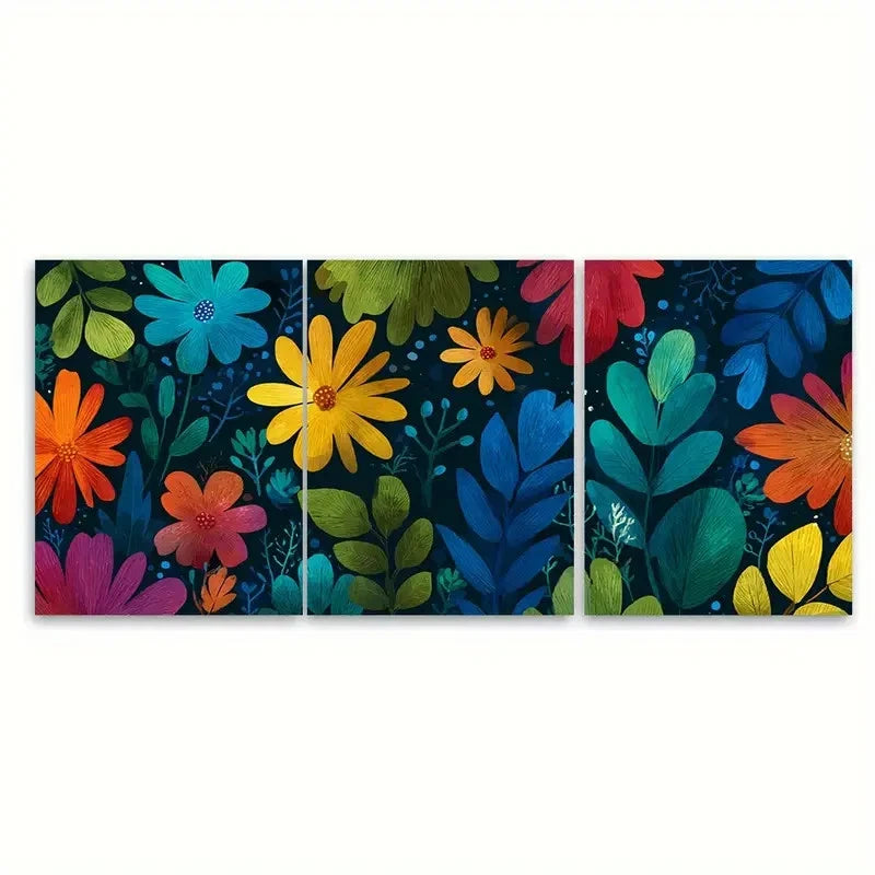 3pcs Vibrant Floral Retro Poster Design Wall Art Set Canvas Framed 50x70cm - High Quality Print 100% Australian Made Wall Canvas Ready to Hang