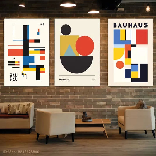 3pcs Bauhaus-Inspired Murals Metal Print Ready to Hang Art