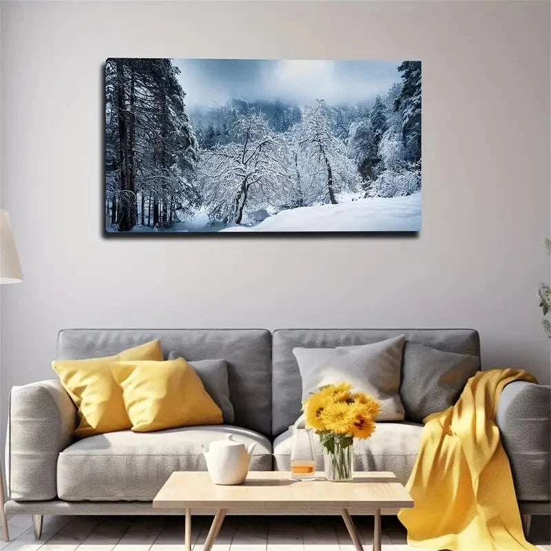 White Snow Winter Wall Art Canvas Office Home Room Framed 120x60cm