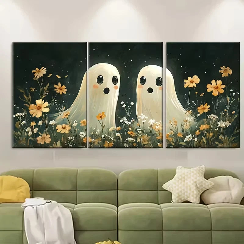 3pcs Featuring an Adorable Ghost Metal Print Ready to Hang Art