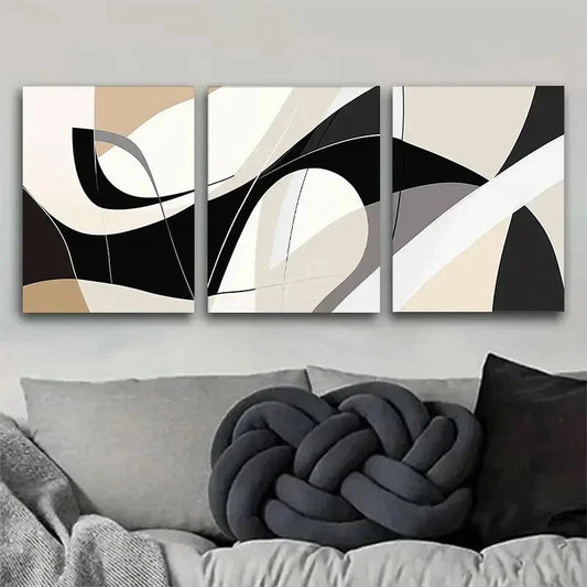 3pcs White And Beige Geometric Shapes Wall Art Set Canvas Framed 60x90cm - High Quality Print 100% Australian Made Wall Canvas Ready to Hang