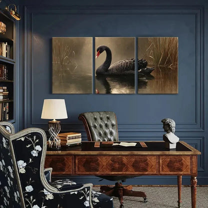 3pcs Black Swan Elegant Bird Water Reflection Metal Print Ready to Hang Art - Bella Home Decor