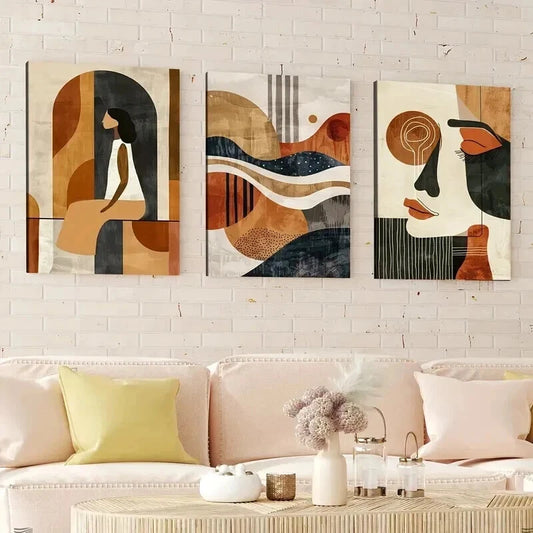 3pcs Abstract Modern Human Portrait Golden Black Wall Art Set Canvas Framed 40x60cm - High Quality Print 100% Australian Made Wall Canvas Ready to Hang