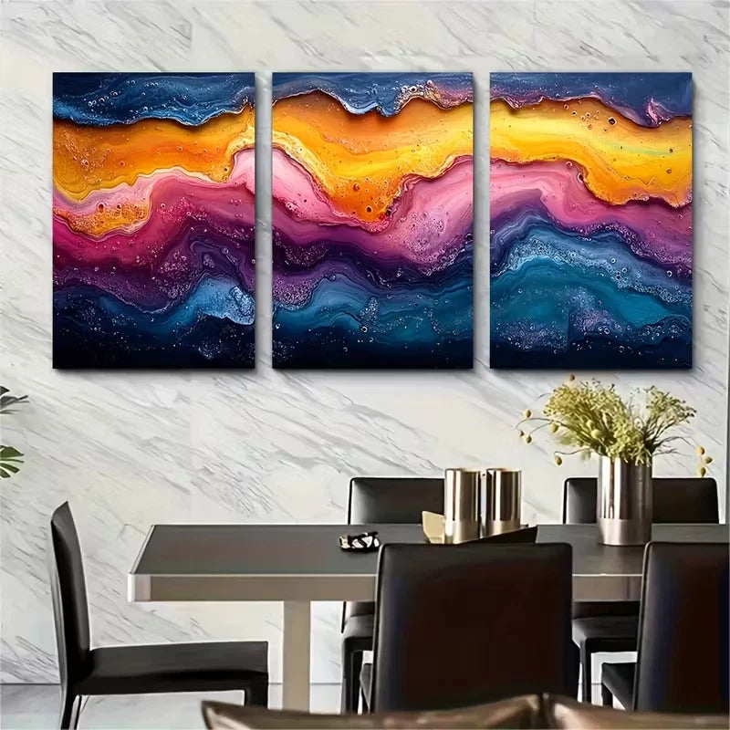 3pcs Paint Spill Marbling Art Metal Print Ready to Hang Art