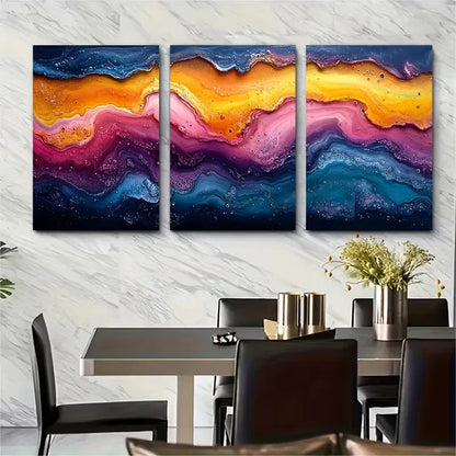 3pcs Paint Spill Marbling Art Metal Print Ready to Hang Art