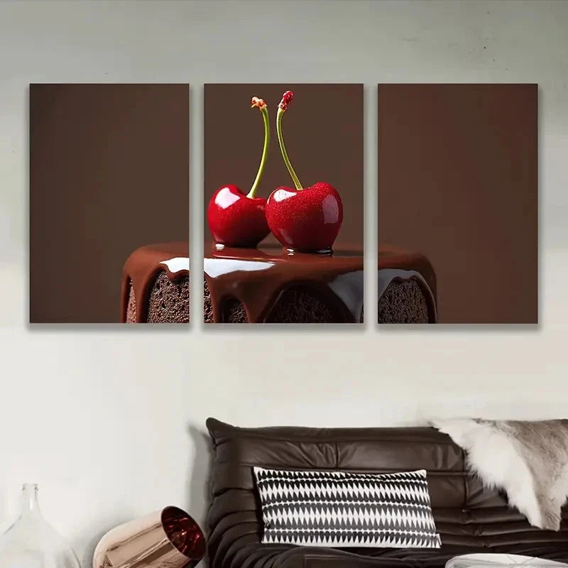 3pcs Chocolate Cake And Cherries Art Wall Art Set Canvas Framed 60x90cm - High Quality Print 100% Australian Made Wall Canvas Ready to Hang - Bella Home Decor