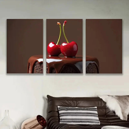 3pcs Chocolate Cake And Cherries Art Wall Art Set Canvas Framed 60x90cm - High Quality Print 100% Australian Made Wall Canvas Ready to Hang - Bella Home Decor