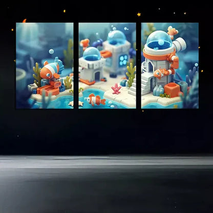 3pcs The City Floats in Clear Seawater  Art Canvas Unframed - High Quality Print 100% Australian Made Wall Canvas