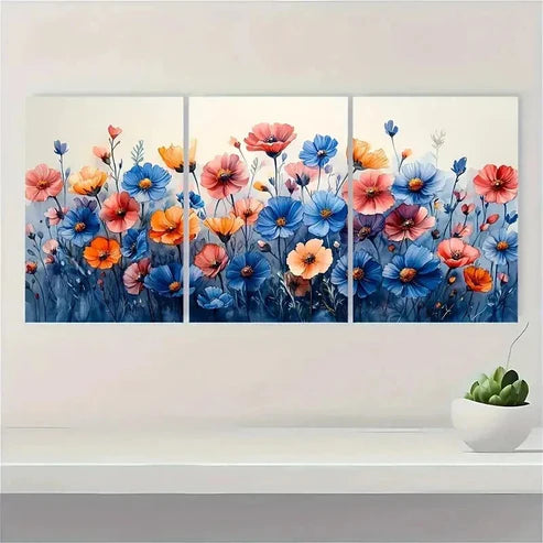 3pcs Wildflowers Cornflowers Botanical Perfect Wall Art Set Canvas Unframed - High Quality Print 100% Australian Made Wall Canvas