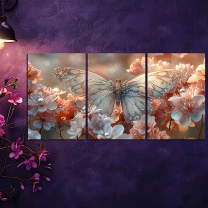 3pcs Pale Pink Butterflies Wall Art Set Canvas Framed 50x70cm - High Quality Print 100% Australian Made Wall Canvas Ready to Hang