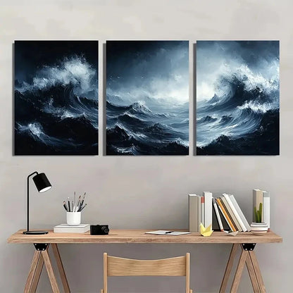 3pcs Black and White Gray Minimalist Texture Metal Print Ready to Hang Art