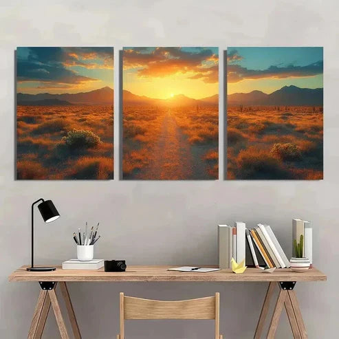 3pcs Cactus & Mountain Ranges Landscape  Wall Art Set Canvas Unframed - High Quality Print 100% Australian Made Wall Canvas - Bella Home Decor