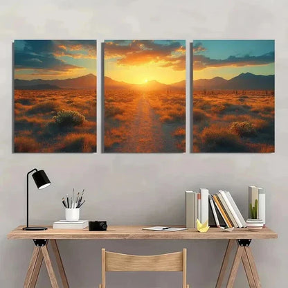 3pcs Cactus & Mountain Ranges Landscape  Wall Art Set Canvas Unframed - High Quality Print 100% Australian Made Wall Canvas - Bella Home Decor