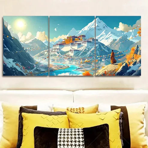 3pcs Potala Palace Wall Art Set Canvas Unframed - High Quality Print 100% Australian Made Wall Canvas