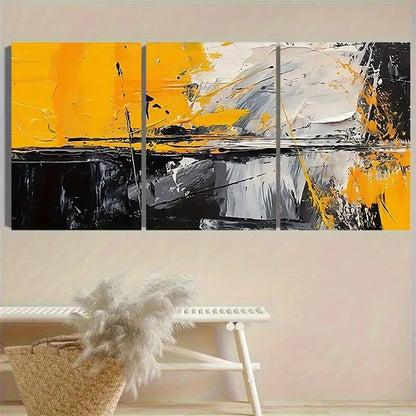 3pcs Abstract Yellow And Black Wall Art Set Canvas Framed 60x90cm - High Quality Print 100% Australian Made Wall Canvas Ready to Hang - Bella Home Decor
