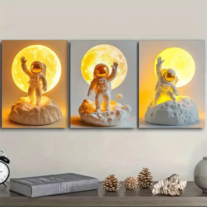 3pcs Toy Astronauts on the Moon Wall Art Set Canvas Unframed - High Quality Print 100% Australian Made Wall Canvas
