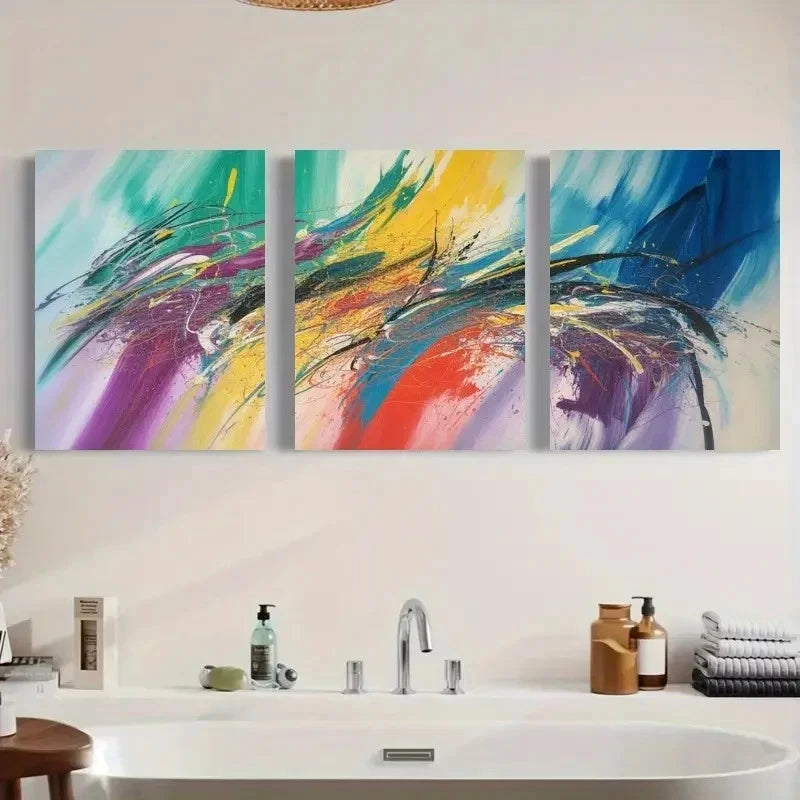 3pcs Abstract Strokes  Color Splash  Design  Wall Art Set Canvas Framed 40x60cm - High Quality Print 100% Australian Made Wall Canvas Ready to Hang - Bella Home Decor