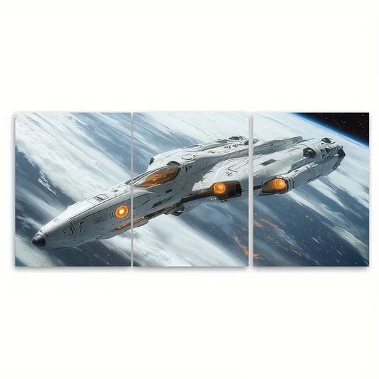 3pcs Futuristic Spaceship Metal Print Ready to Hang Art - Bella Home Decor