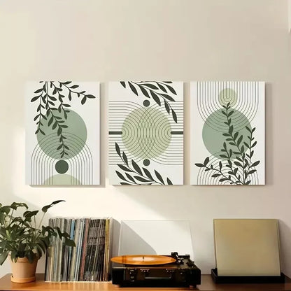 3pcs Abstract Geometric Prints in Green & Grey Canvas Framed 40x60cm - High Quality Print 100% Australian Made Wall Canvas Ready to Hang - Bella Home Decor