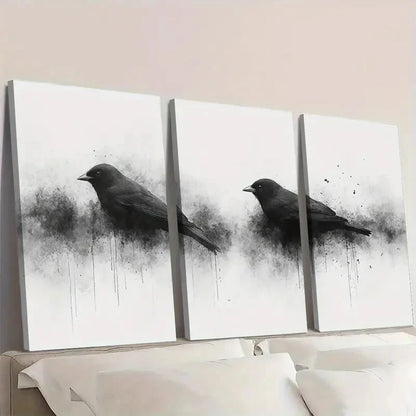 3pcs Bird Silhouette Charcoal BS     Wall Art Set Canvas Framed 50x70cm - High Quality Print 100% Australian Made Wall Canvas Ready to Hang - Bella Home Decor