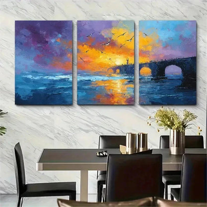 3pcs Hand-Painted Sunrise Landscape Perfect Wall Art Set Canvas Framed 50x70cm - High Quality Print 100% Australian Made Wall Canvas Ready to Hang