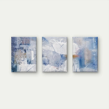 3pcs Blue and White Abstract Brushstroke Paint Wall Art Set Canvas Framed 50x70cm - High Quality Print 100% Australian Made Wall Canvas Ready to Hang