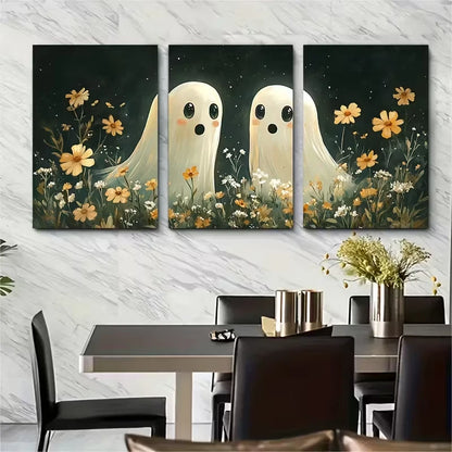 3pcs Featuring an Adorable Ghost Metal Print Ready to Hang Art