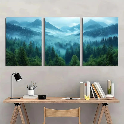 3pcs Green Forest Mountain Photography Metal Print Ready to Hang Art - Bella Home Decor