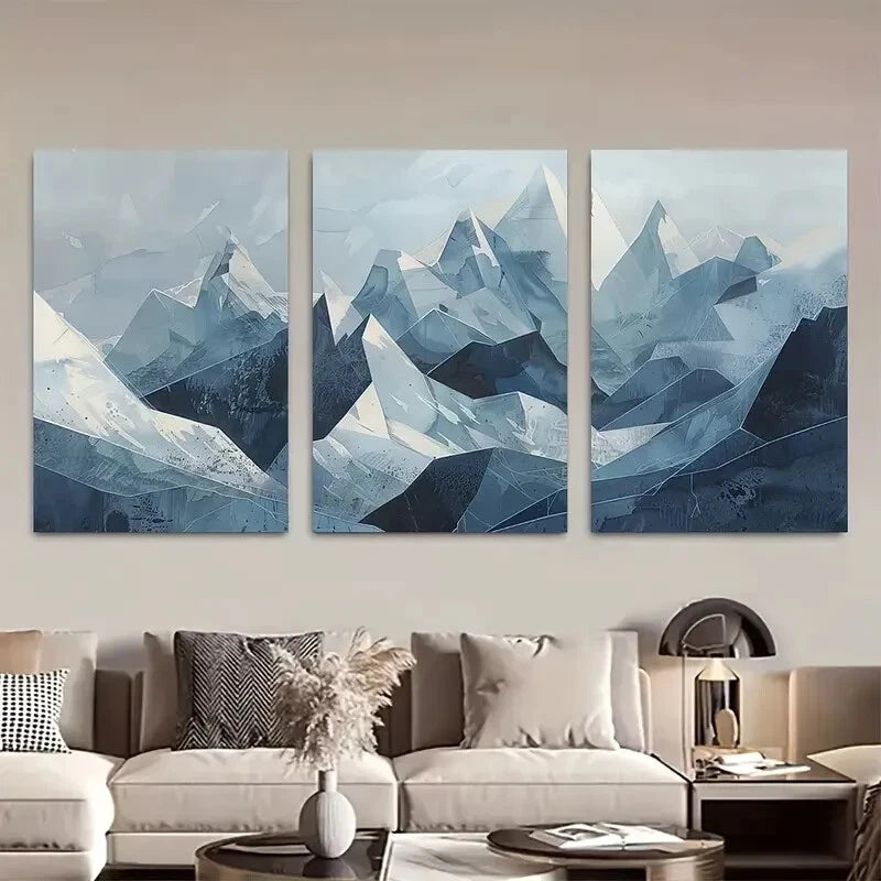 3pcs Blue Abstract Mountain Minimalist Landscape Metal Print Ready to Hang Art - Bella Home Decor