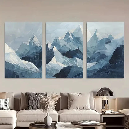 3pcs Blue Abstract Mountain Minimalist Landscape Metal Print Ready to Hang Art - Bella Home Decor