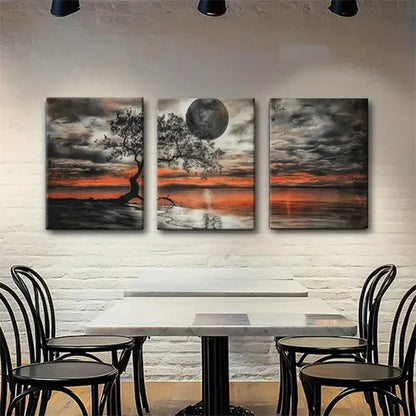 3pcs Featuring Dramatic Sunset Moon Perfect Wall Art Canvas Unframed - High Quality Print 100% Australian Made Wall Canvas