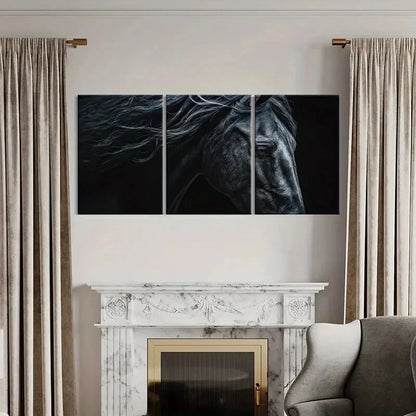 3pcs Black Horse Art Detailed Mane Expressive Eyes Metal Print Ready to Hang Art - Bella Home Decor