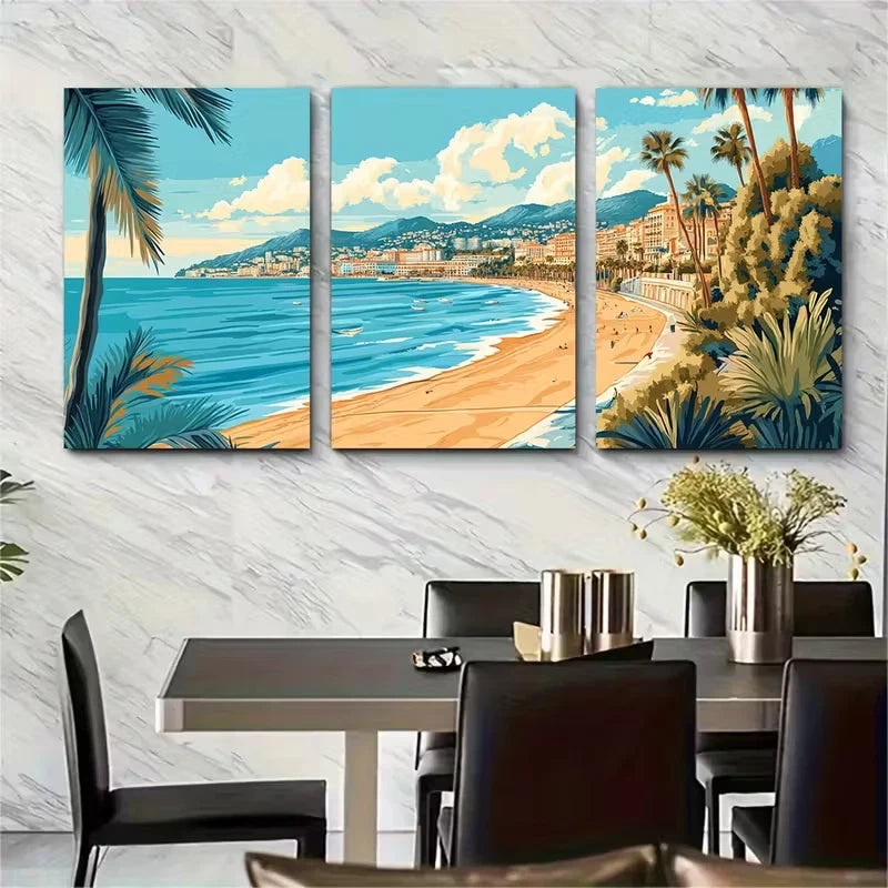 3pcs Cote D'azur Travel Metal Print Ready to Hang Art - Bella Home Decor