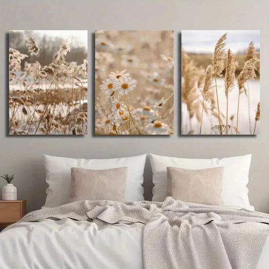3pcs Botanical Daisy Wildflower Plant Reed Metal Print Ready to Hang Art