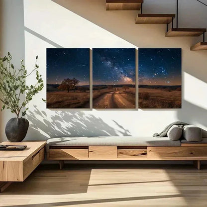 3pcs Night Scene Road Under The Star  Wall Art Set Canvas Unframed - High Quality Print 100% Australian Made Wall Canvas