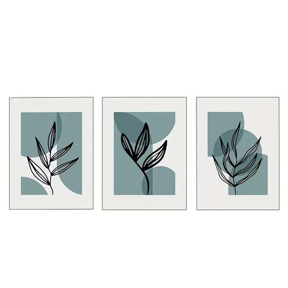 3pcs Leaf Plant Line Blue and Gray   Wall Art Set Canvas Framed 40x60cm - High Quality Print 100% Australian Made Wall Canvas Ready to Hang