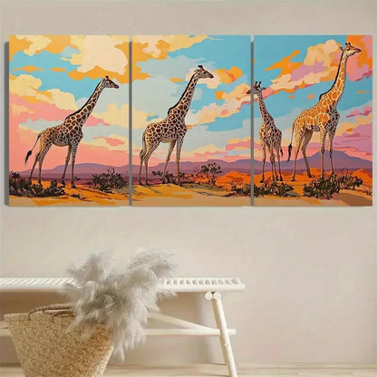 3pcs Giraffes In The Desert Wall Art Set Canvas Framed 60x90cm - High Quality Print 100% Australian Made Wall Canvas Ready to Hang - Bella Home Decor