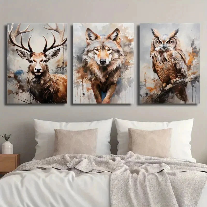 3pcs Wild Nature Animal Portraits Décor Perfect Wall Art Set Canvas Framed 40x60cm - High Quality Print 100% Australian Made Wall Canvas Ready to Hang - Bella Home Decor