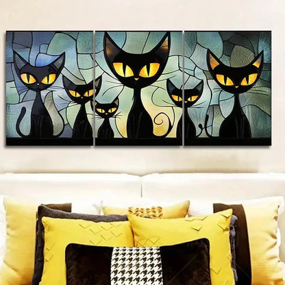 3pcs Featuring a Family of Black Cats Wall Art Set Canvas Unframed - High Quality Print 100% Australian Made Wall Canvas