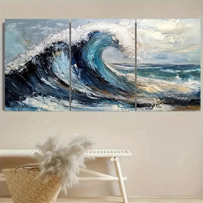 3pcs Wave texture Wall Art Set Canvas Framed 50x70cm - High Quality Print 100% Australian Made Wall Canvas Ready to Hang - Bella Home Decor