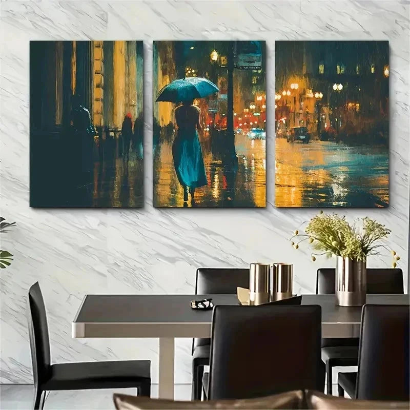 3pcs Archival Giclee Night Urban Street Perfect Wall Art Set Canvas Framed 50x70cm - High Quality Print 100% Australian Made Wall Canvas Ready to Hang - Bella Home Decor