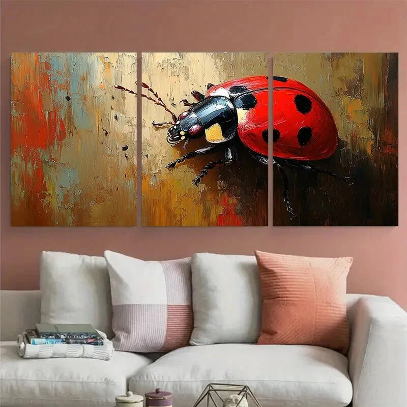 3pcs Ladybug Beetle Animal Insect Rustic Design Metal Print Ready to Hang Art - Bella Home Decor