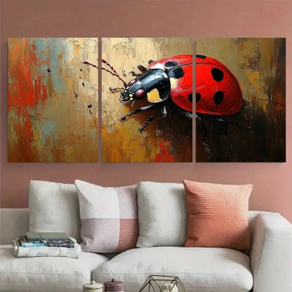 3pcs Ladybug Beetle Animal Insect Rustic Design Metal Print Ready to Hang Art - Bella Home Decor