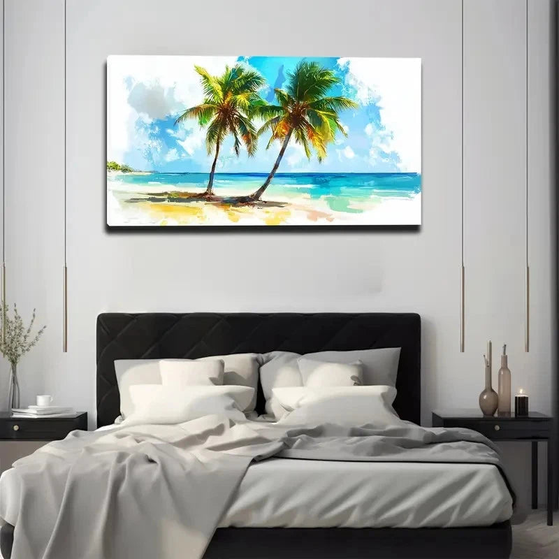 Tropical Beach Sunset Wall Art canvas office home room framed 120x60cm - Bella Home Decor