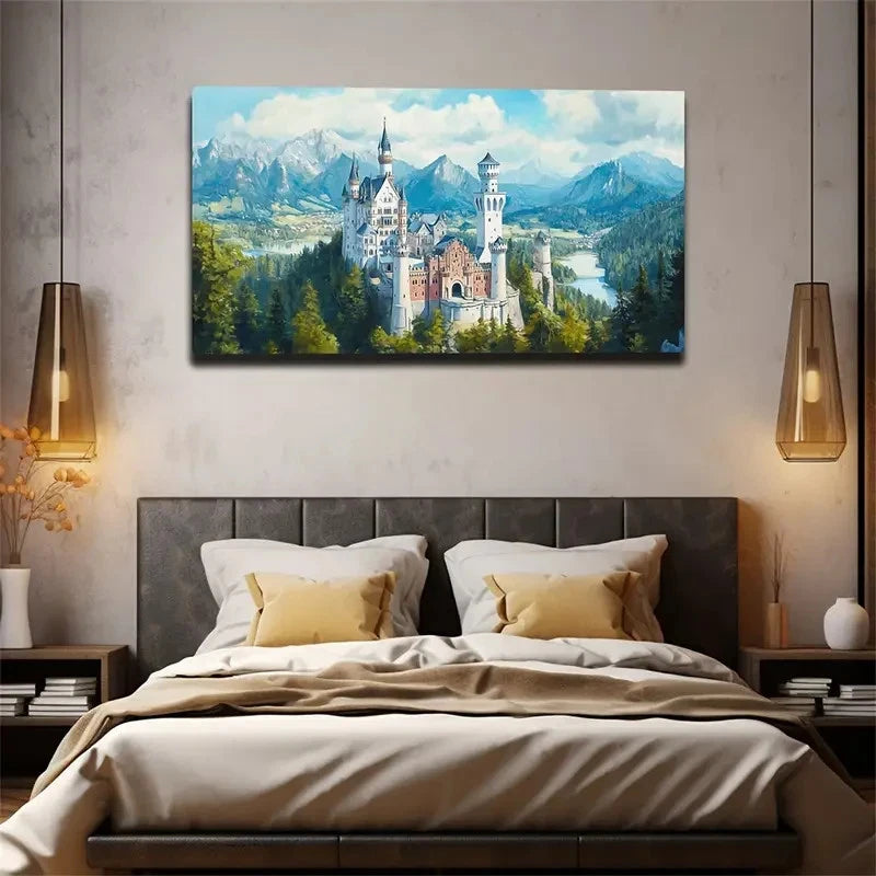 Enchanting Castle Majestic Snow Wall Art Canvas Office Home Room Framed 120x60cm