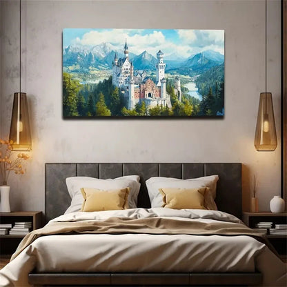Enchanting Castle Majestic Snow Wall Art Canvas Office Home Room Framed 120x60cm