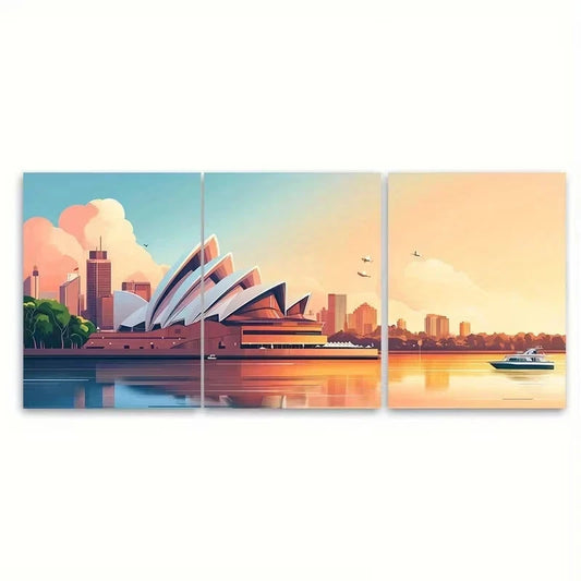 3pcs Sydney Travel Wall Art Set Canvas Framed 50x70cm - High Quality Print 100% Australian Made Wall Canvas Ready to Hang