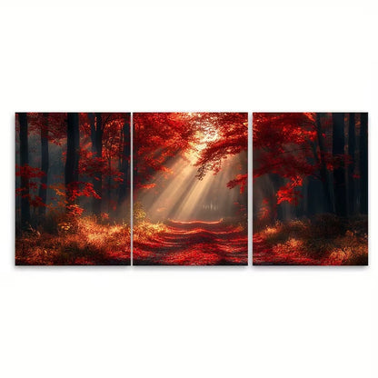 3pcs Magical Sunbeams Misty Nature Scene Metal Print Ready to Hang Art
