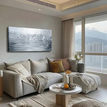 Serene Blue & White Wave Design Wall Art Canvas Office Home Room Framed 120x60cm - Bella Home Decor
