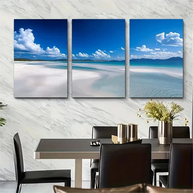3pcs Whitehaven Beach Scenery Coastal Decor Australia Wall Art Set Canvas Framed 40x60cm - High Quality Print 100% Australian Made Wall Canvas Ready to Hang